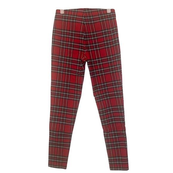 Zara Tartan Plaid High Rise Zipper Detail Stretch Red Black Leggings Size Small - Picture 2 of 4